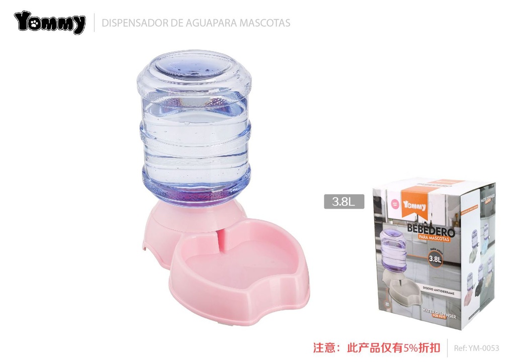 Dispensador de agua para mascotas 3.8L rosa - Accesorios para mascotas
