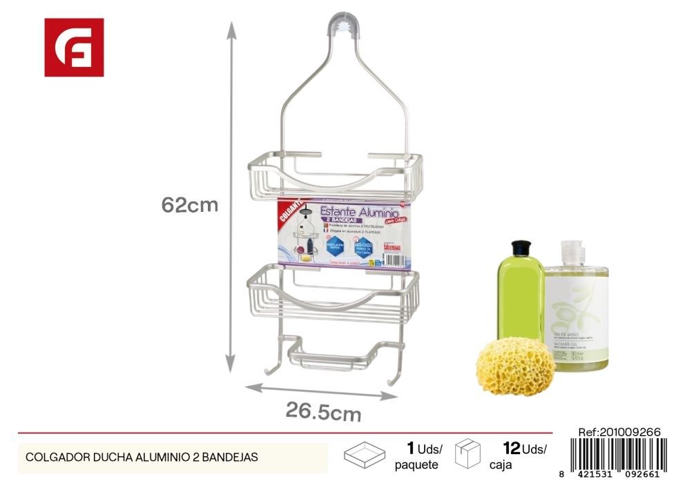 Colgador de ducha de aluminio 2 bandejas - Accesorios para baño