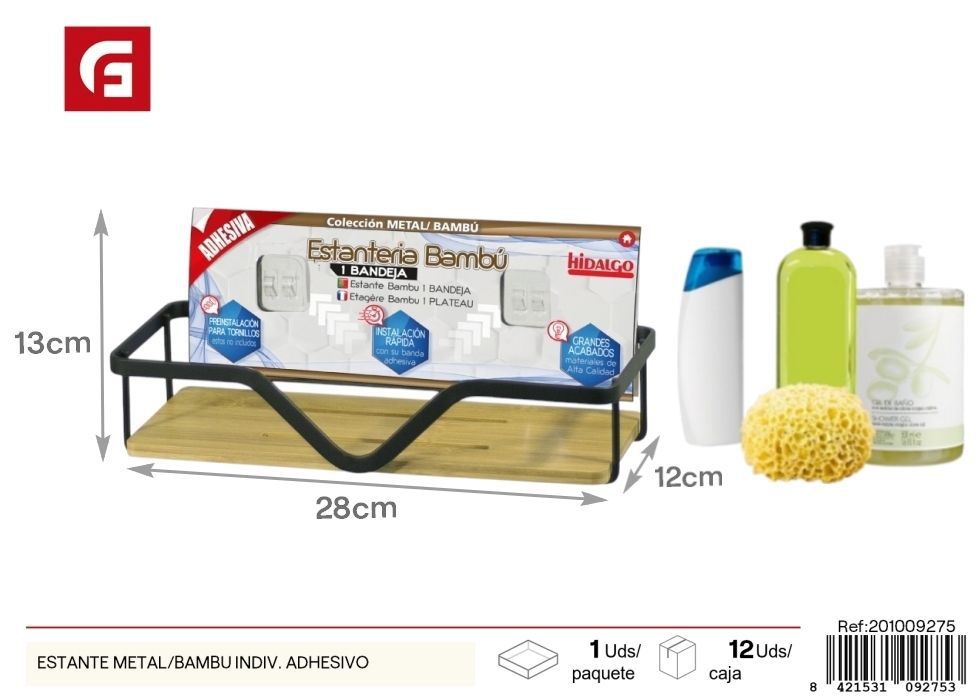 Estante de metal/bambú individual adhesivo - Accesorios para baño