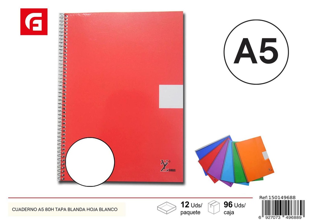 Cuaderno A5 80 hojas con tapa blanda - Material escolar y cuadernos