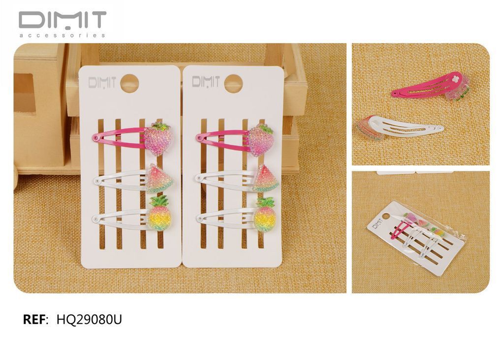 Pack de 3 ranas de pelo con frutas - Pack de 12 unidades