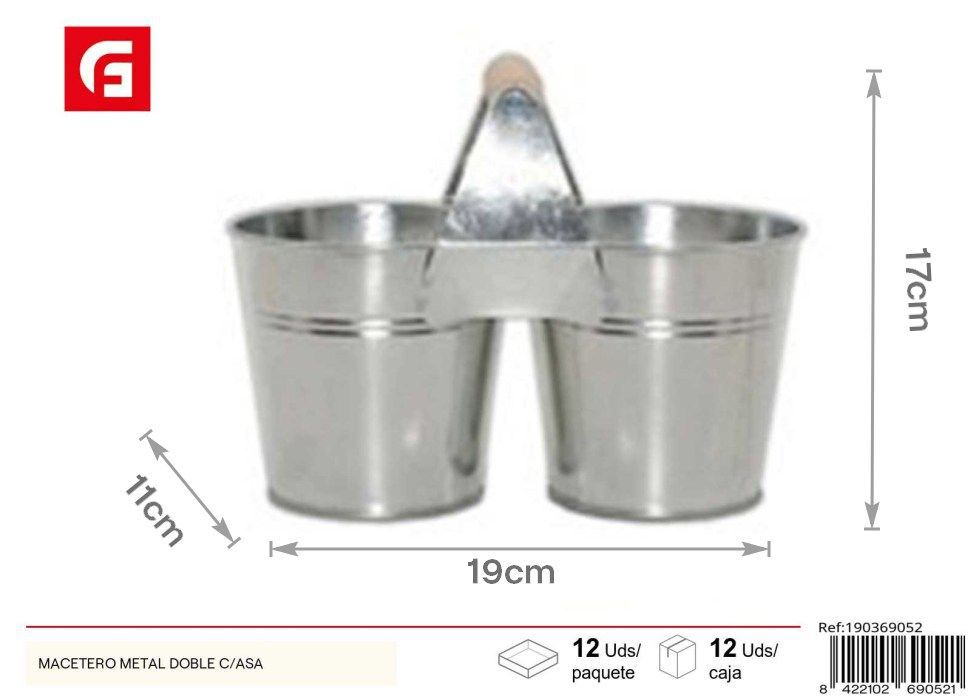 Macetero de metal doble con asas - Jardín y macetas decorativas