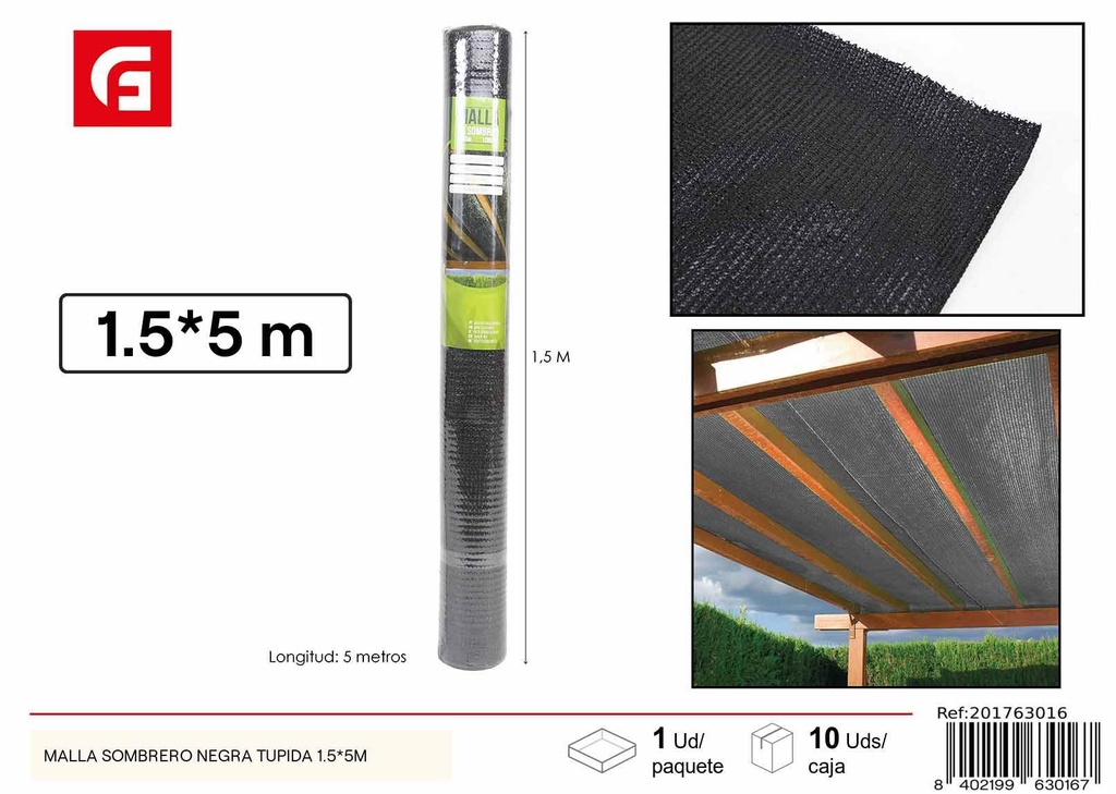 Malla sombrero negra tupida 1.5x5 m - Ideal para cubrir áreas exteriores