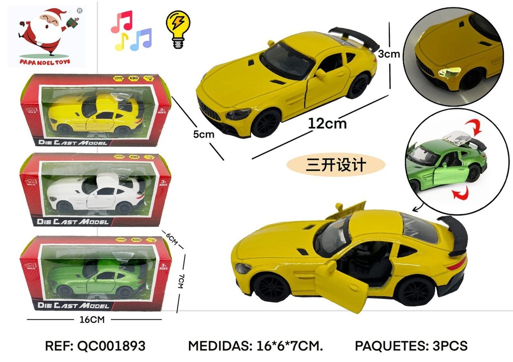 Coche de metal con luz y sonido escala 1:36 - Juguetes de coches