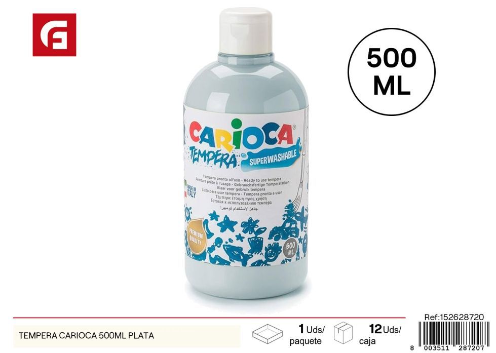 Pintura acrílica tempera carioca 500 ml plata - Material escolar y artístico