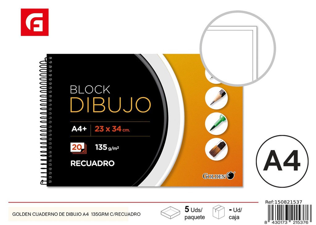 Cuaderno de dibujo A4+ 135 g con marco - Material escolar de arte