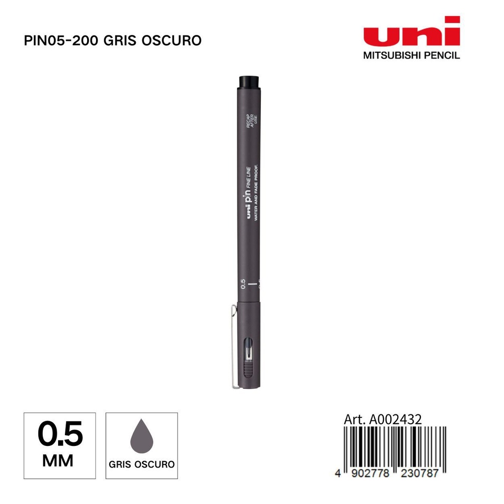 Marcador de tinta UNI-PIN 0,5 mm gris oscuro - Papelería y materiales de escritura