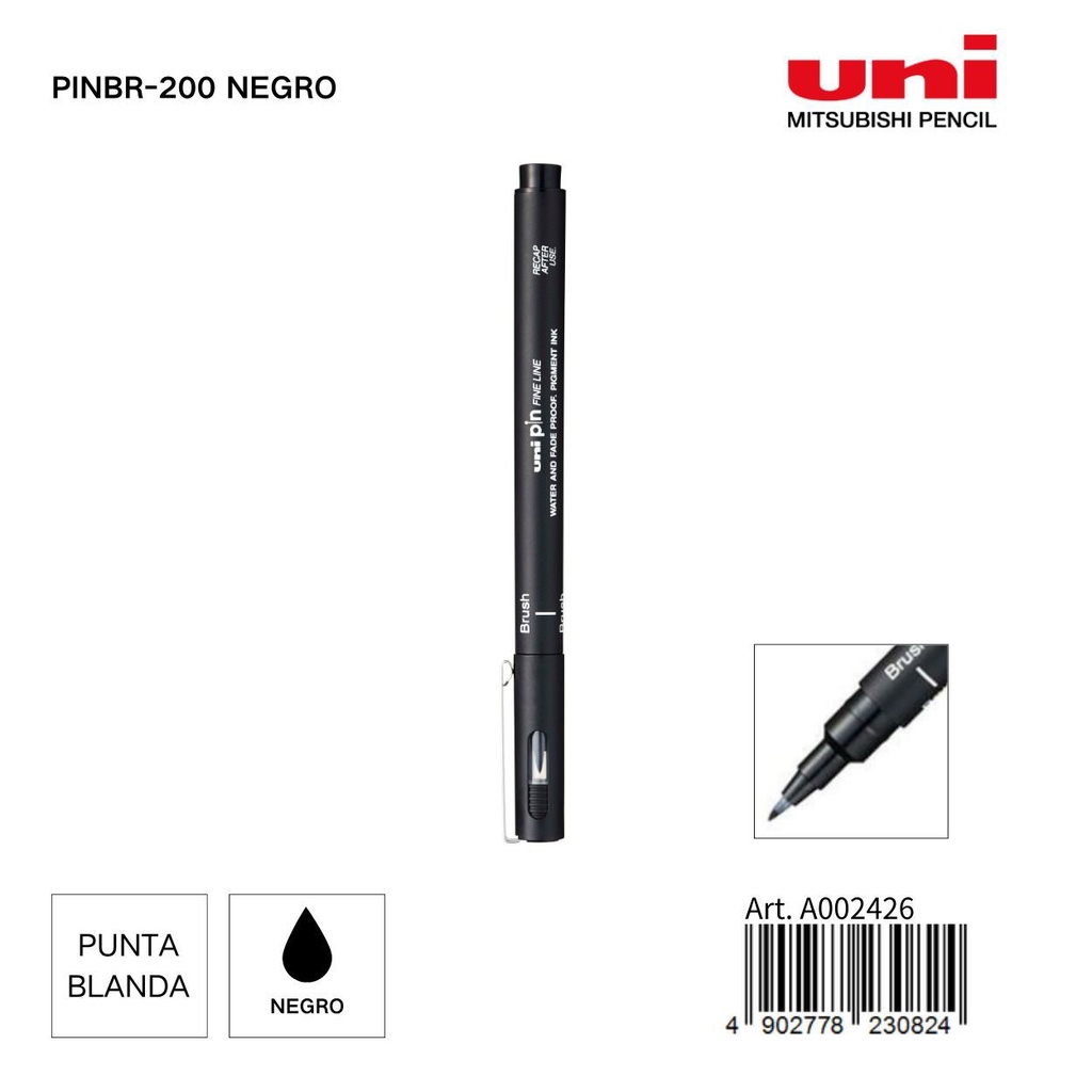 Marcador de tinta suave UNI-PIN negro - Papelería y materiales de escritura