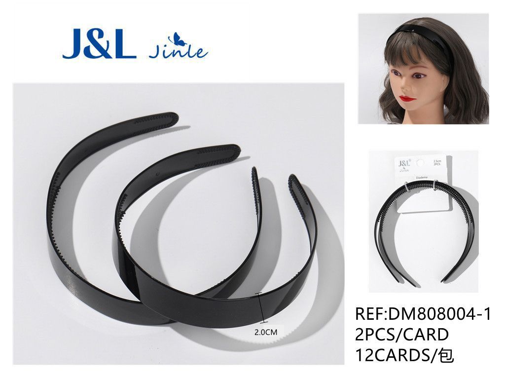 Pack de 2 diademas 2.5cm negras 12/u DM808004-1 - Accesorios para el cabello