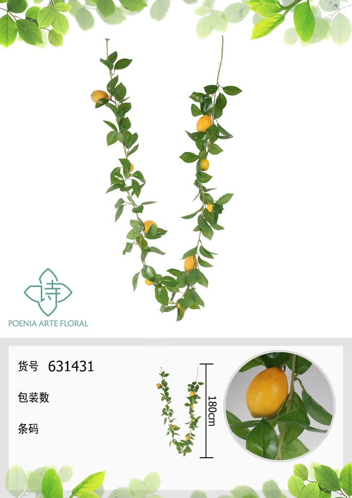 Vara decorativa de vid de limón de 180 cm - Adornos para pared