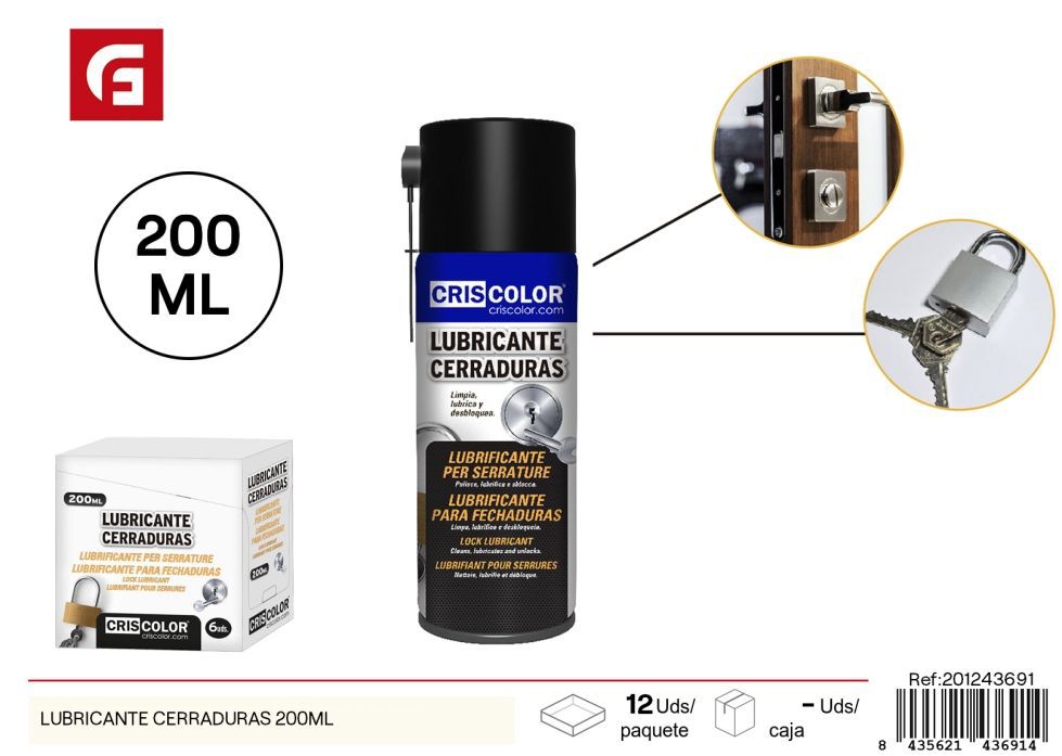 Lubricante para cerraduras de 200 ml - Pintura y lubricantes