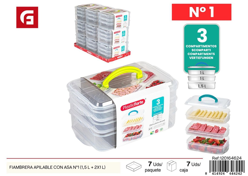 Fiambrea apilable con asa Nº1 (1.5L + 2x1L) - Utensilios de cocina y almacenamiento