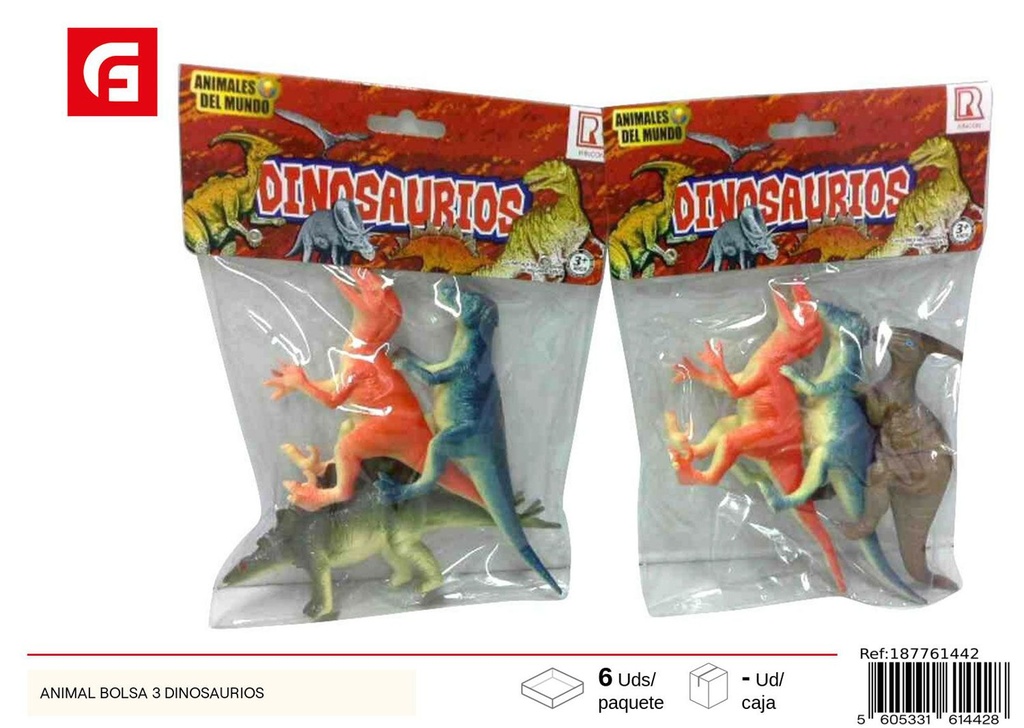 Juguete dinosaurio 3 dinosaurios en bolsa - Juguetes de animales