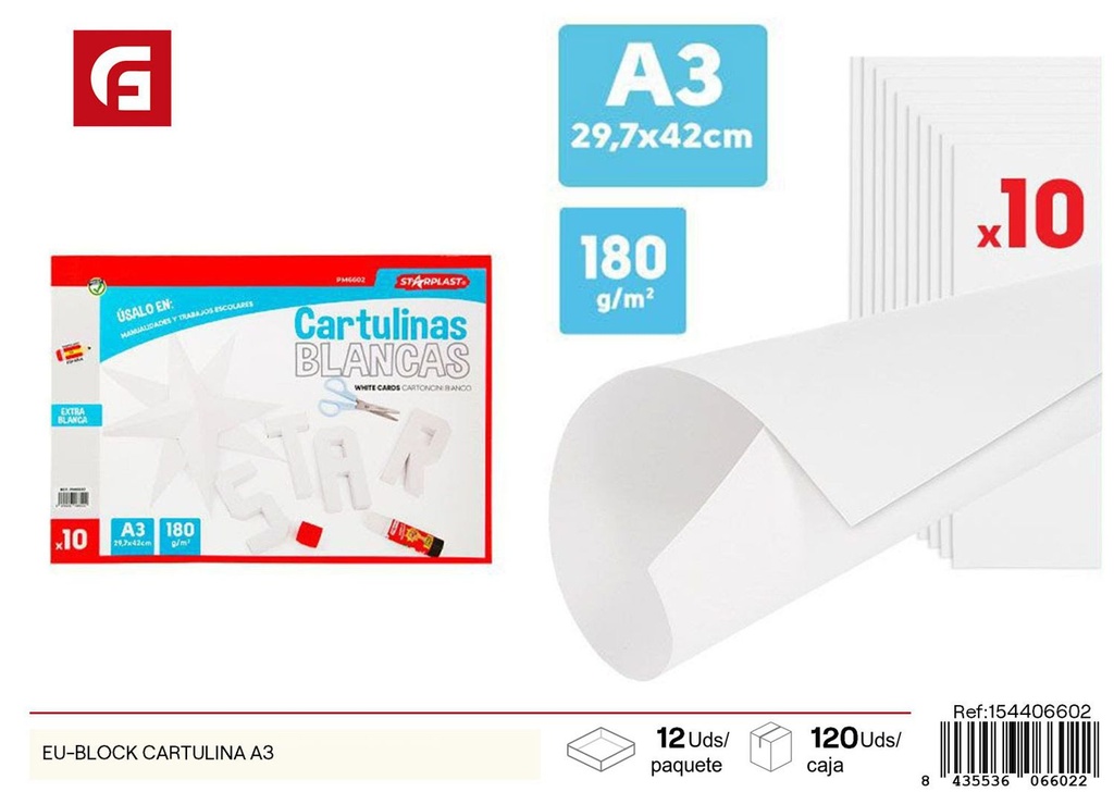 Bloc de cartulina blanca A3 - Materiales de manualidades