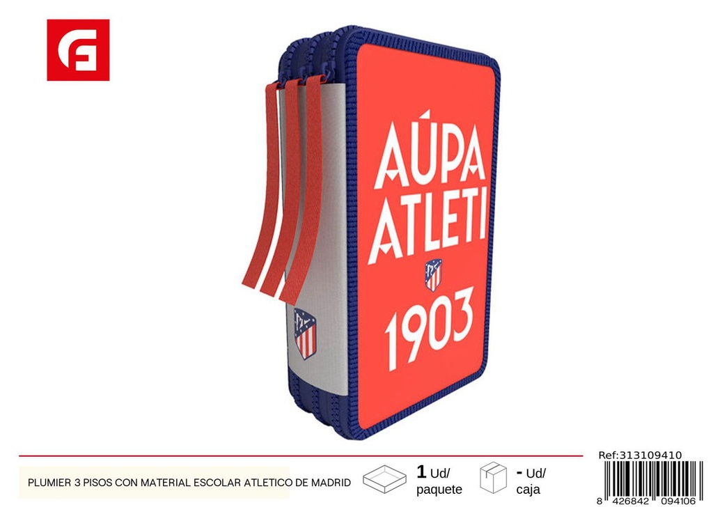 Plumier con diseño de flamenco de 3 pisos y material escolar Atlético de Madrid - Estuche y útiles de papelería