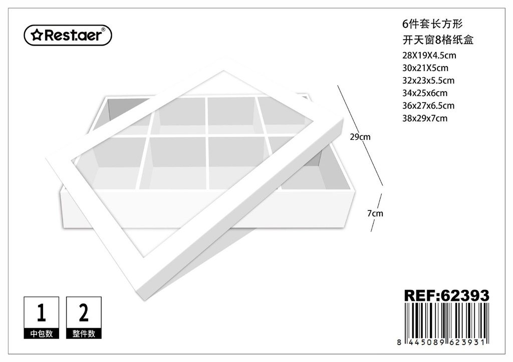 Caja de papel con ventana 6 piezas rectangulares 38x29x7cm - Artículos de regalo y envase