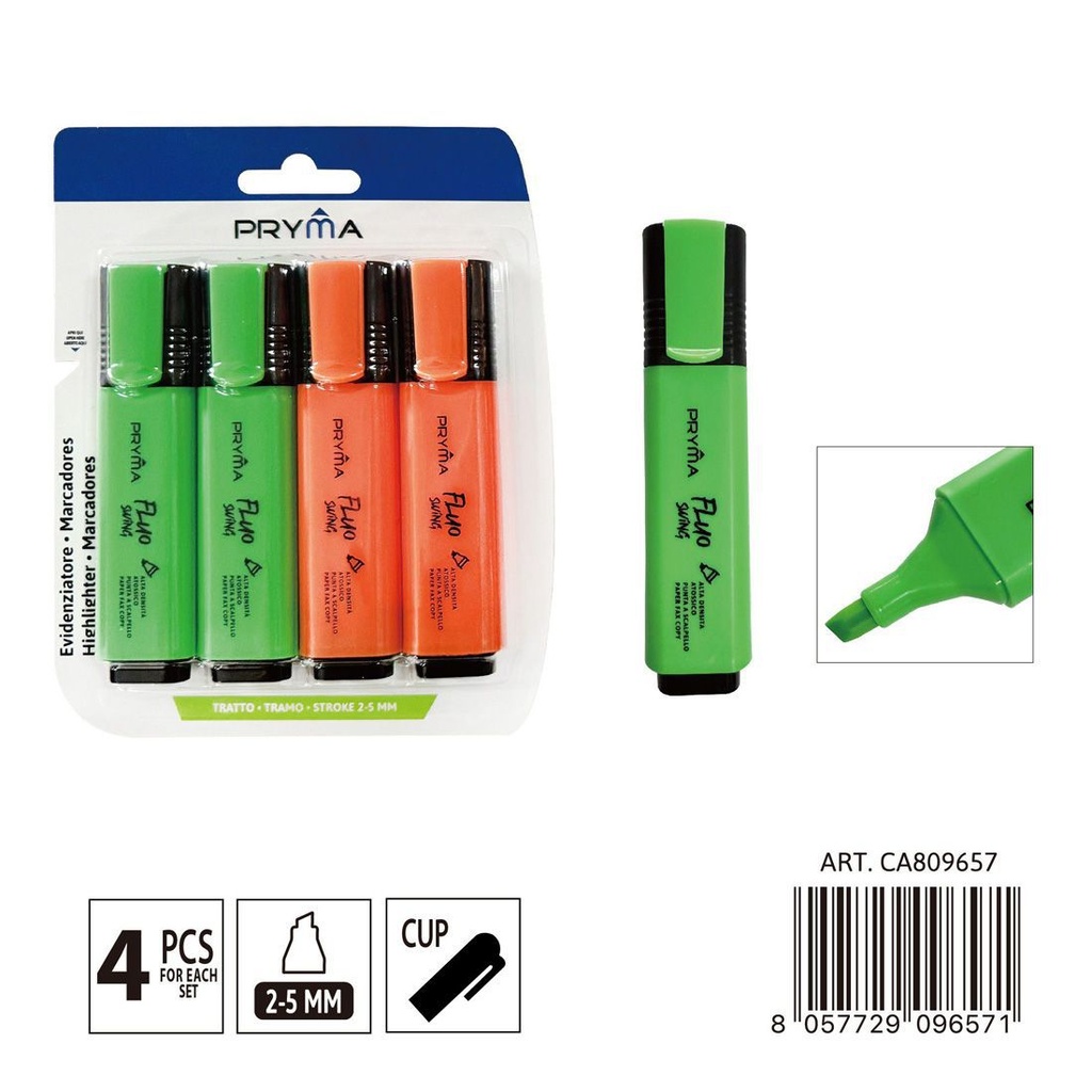 Subrayador 1-4 mm en verde y naranja 4 piezas - Material de escritura y subrayadores
