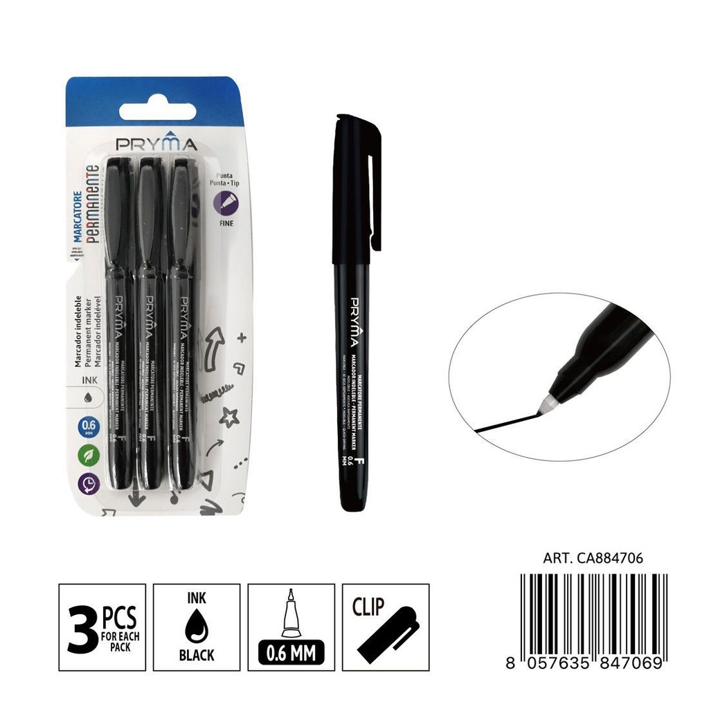 Marcador para CD punta F 0.6 mm 3 piezas negro - Instrumentos de escritura y marcadores