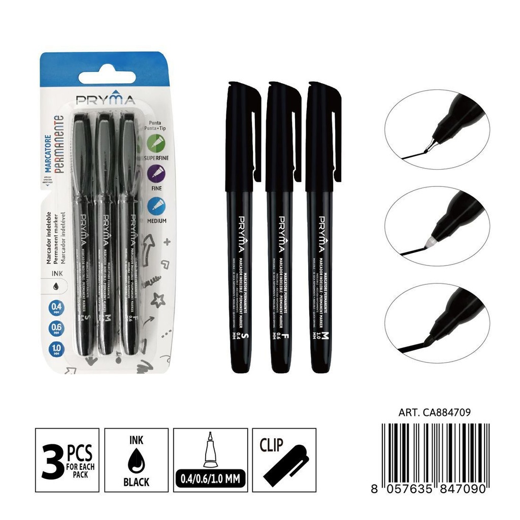 Marcador para CD punta S/F/M 3 piezas negro - Instrumentos de escritura y marcadores