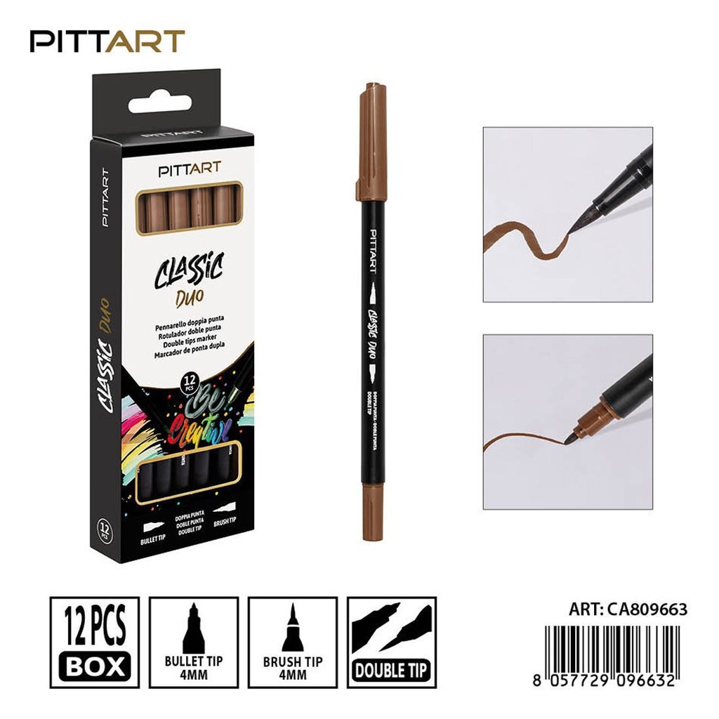 Ratulado doble punta pincel 12 piezas 010 café - Material de pintura y dibujo
