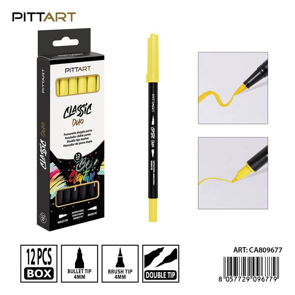 Ratulado doble punta pincel 12 piezas 015 amarillo - Material de pintura y dibujo