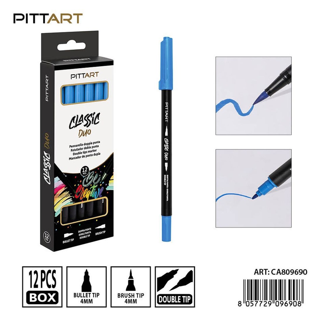 Ratulado doble punta pincel 12 piezas 029 azul - Material de pintura y dibujo