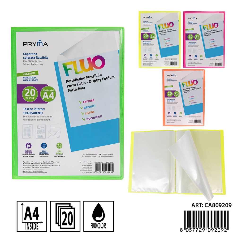 Carpeta personalizable A4 con 20 bolsillos flúor - Carpetería y organización de documentos
