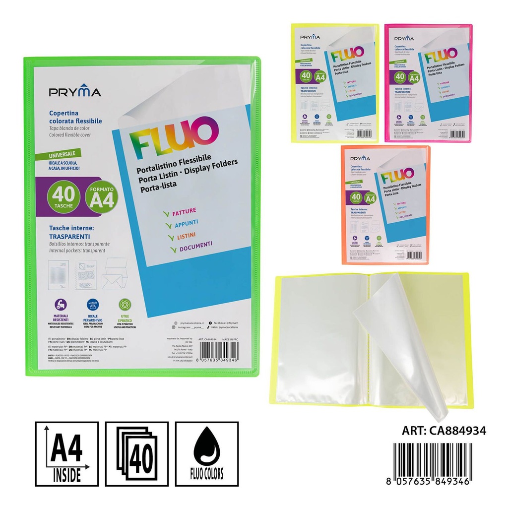 Carpeta personalizable A4 con 40 bolsillos flúor - Carpetería y organización de documentos