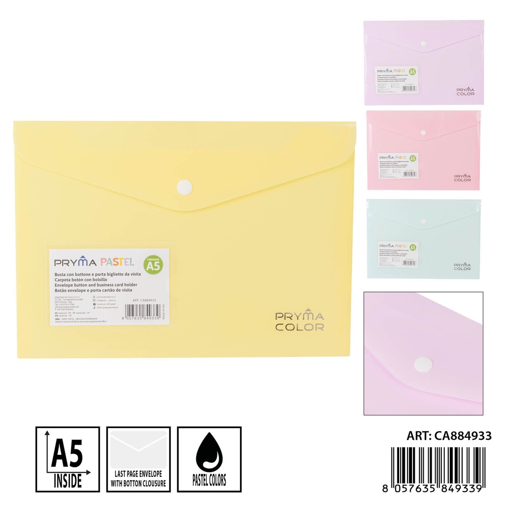 Carpeta botón A5 con bolsillo pastel - Organizadores y archivadores