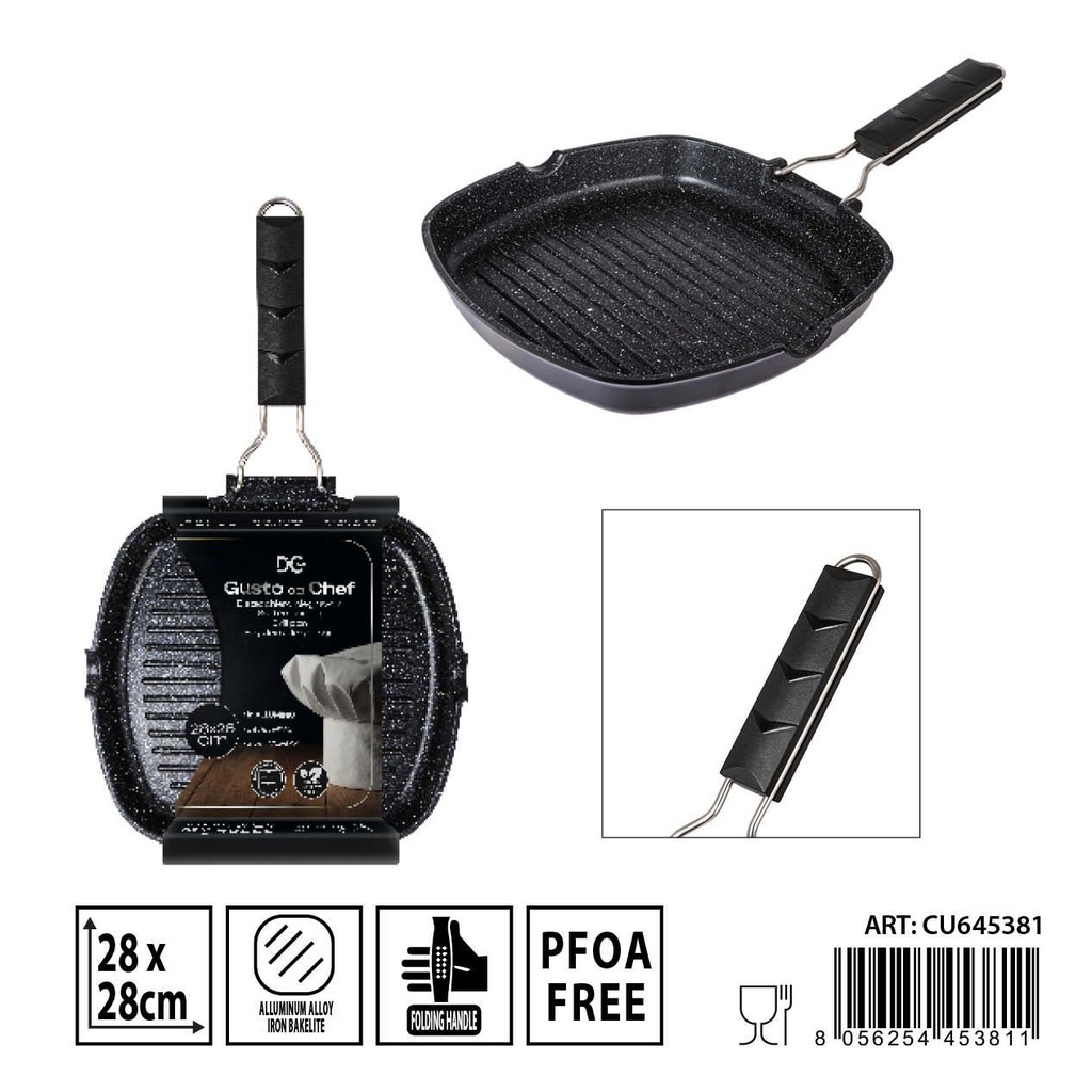 Sartén parrilla plegable Chef 28x28x6 cm - Utensilios de cocina y sartenes