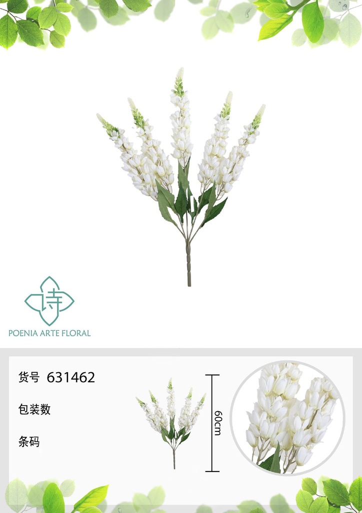 Ramo de jacinto de 5 puntas con llama 60 cm - Flores artificiales decorativas
