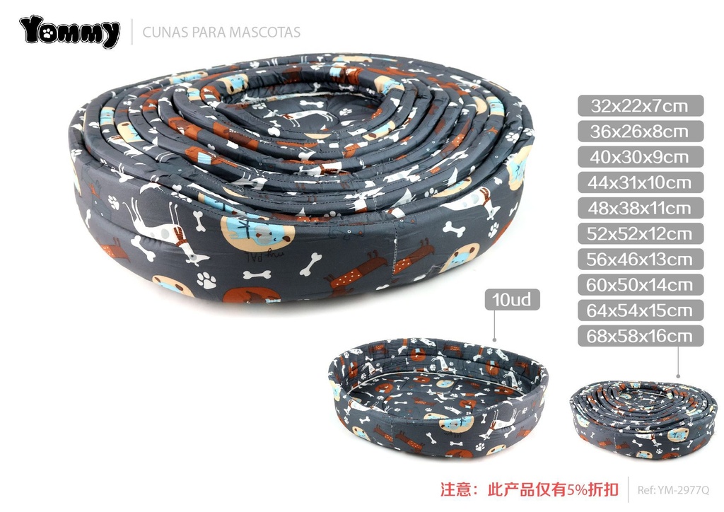 Set de cama para perros con lazo de poliéster 10 piezas 68x58x16 cm - Cuna para mascotas