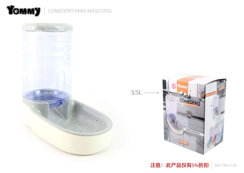 Dispensador de comida redonda para mascotas 3.5L - Comedero para mascotas