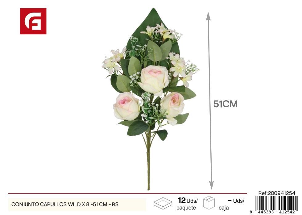 Conjunto de capullos salvajes x 8 - 51 cm - Rosa, flores artificiales