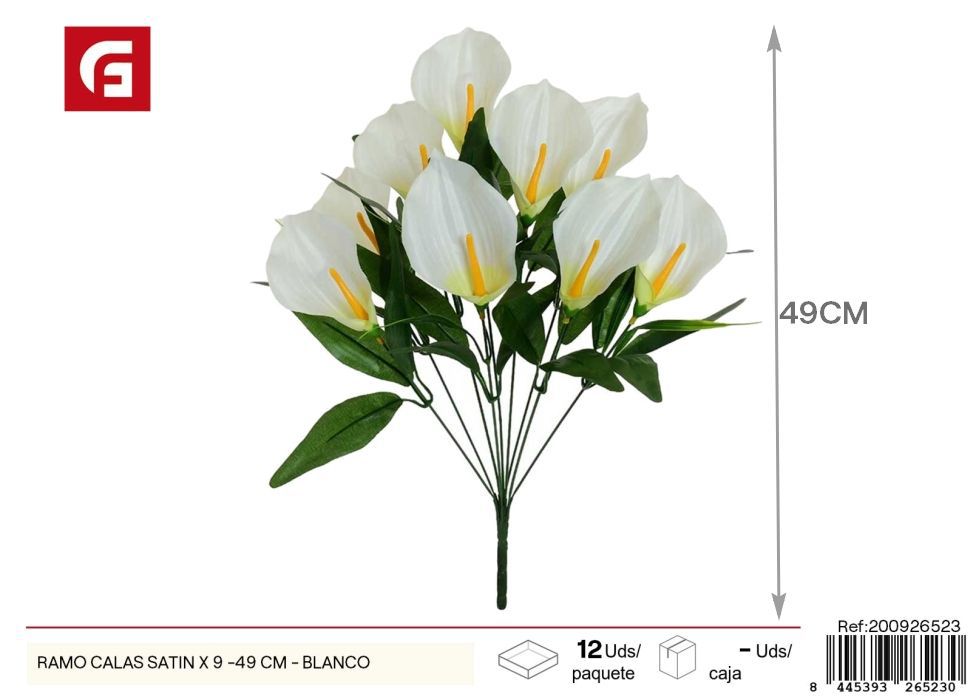 Ramo de calas satinadas blancas 9 piezas 49 cm - Arreglos florales elegantes