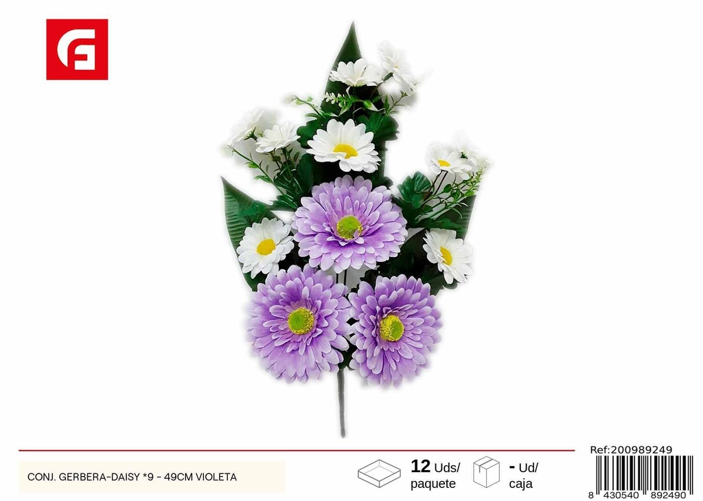 Conjunto gerbera-daisy x9-49 cm violeta - Flores artificiales y decoración