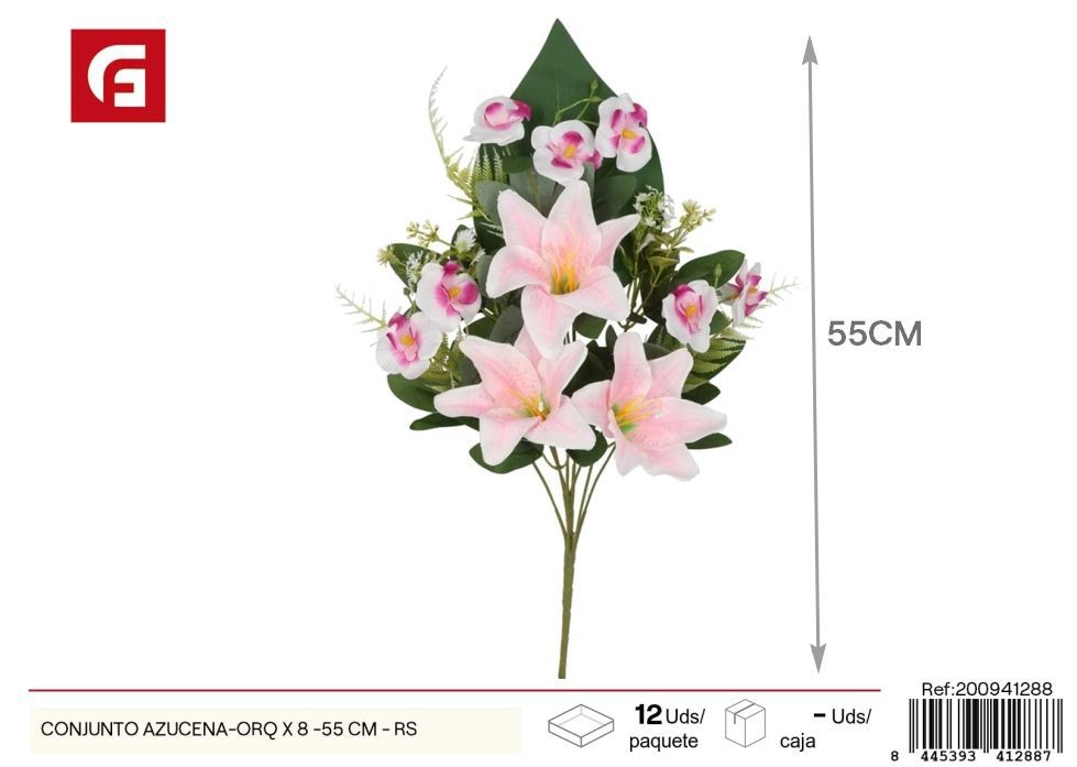 Conjunto de azucenas y orquídeas x 8 - 55 cm - Rosa, flores artificiales