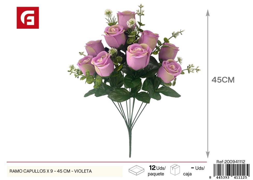 Ramo de capullos x 9 - 45 cm - Violeta, flores artificiales para decoración