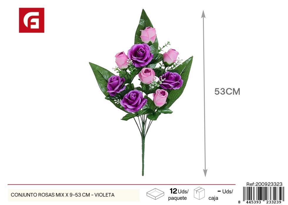 Conjunto de rosas violetas 9 piezas - Flores artificiales de alta calidad
