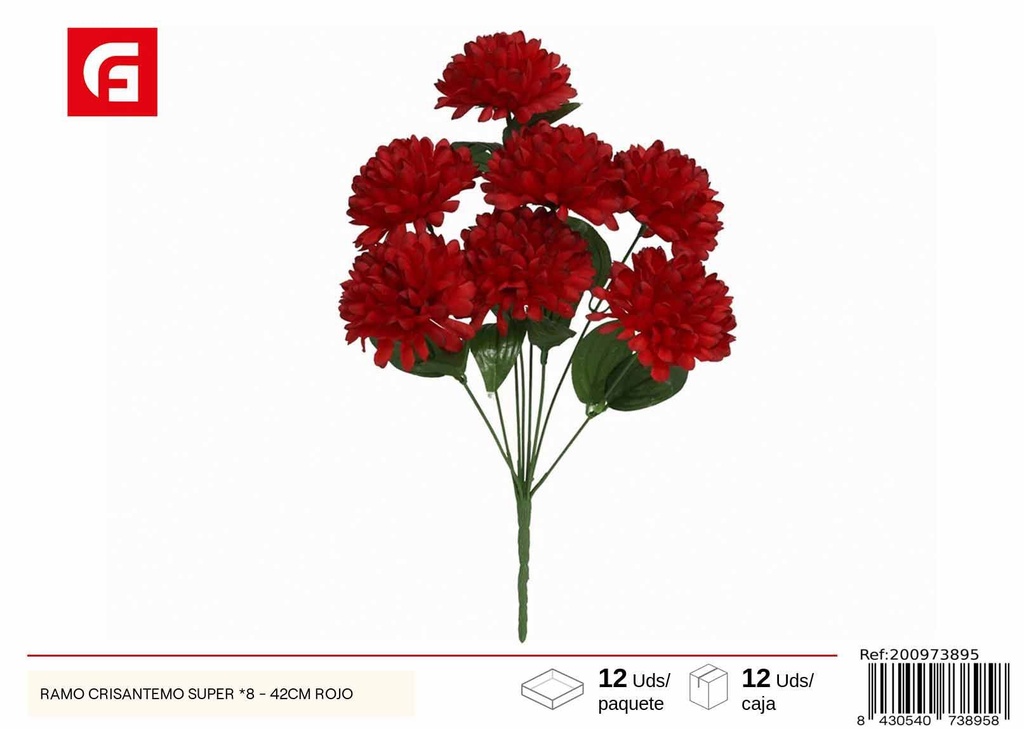 Ramo crisantemo super x 8-42 cm rojo - Flores artificiales y decoración