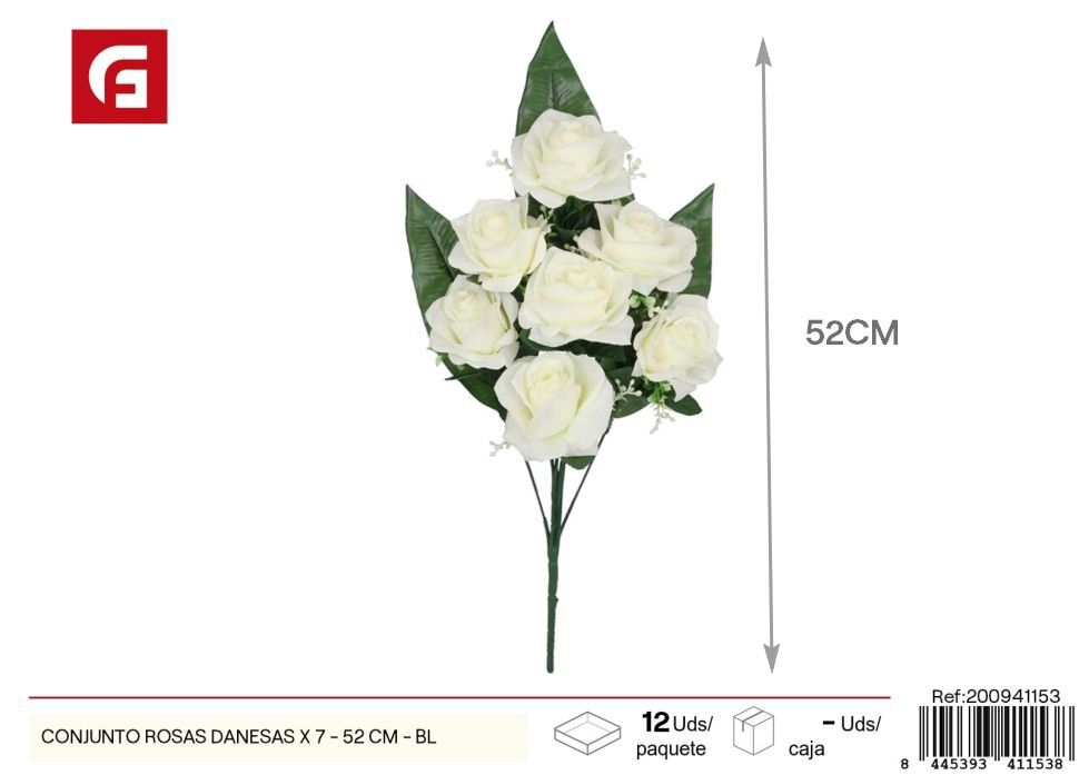 Conjunto de rosas danesas x 7 - 52 cm - Blanco, flores artificiales