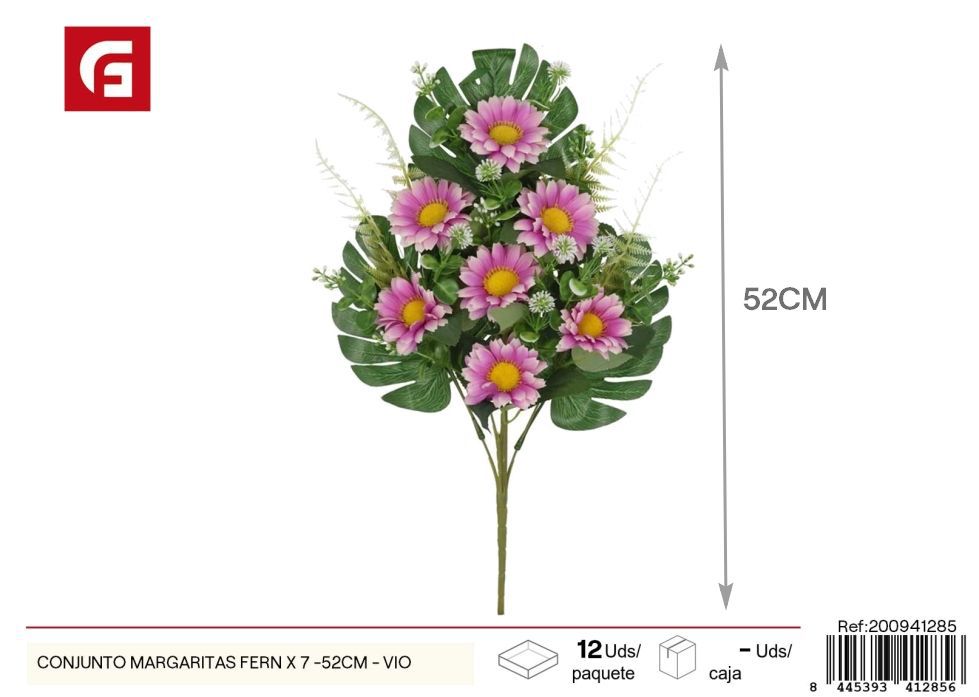 Conjunto de margaritas y helechos x 7 - 52 cm - Violeta, flores artificiales