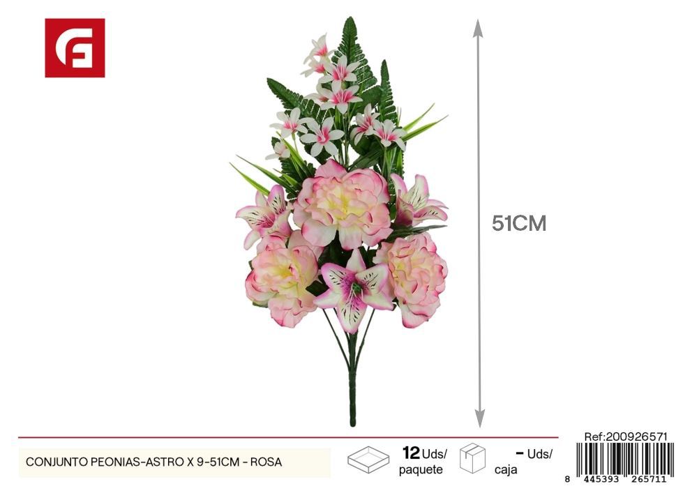 Conjunto de peonias y astromelias rosas 9 piezas 51 cm - Decoraciones florales elegantes