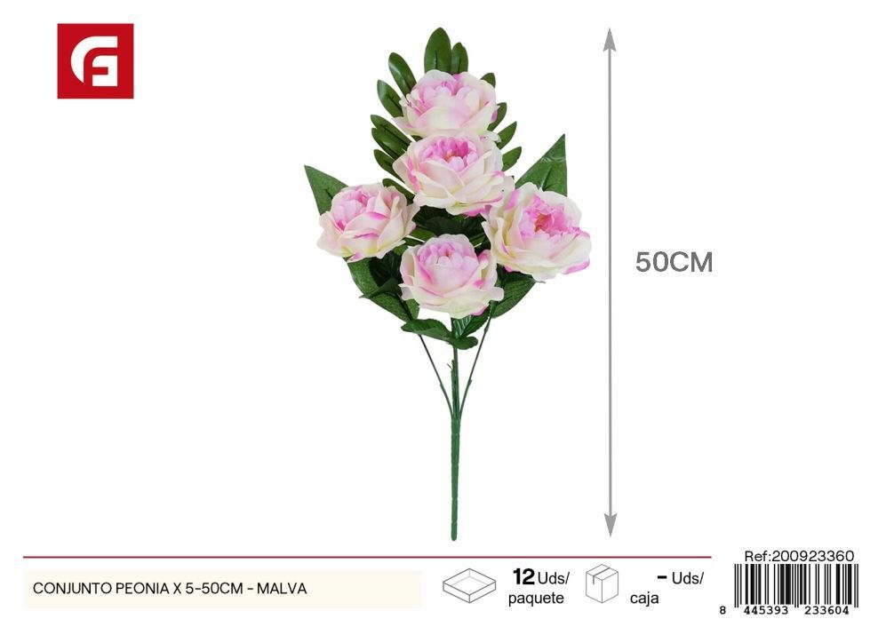 Conjunto de Peonias artificiales malva x 5 - 50 cm - Decoración floral
