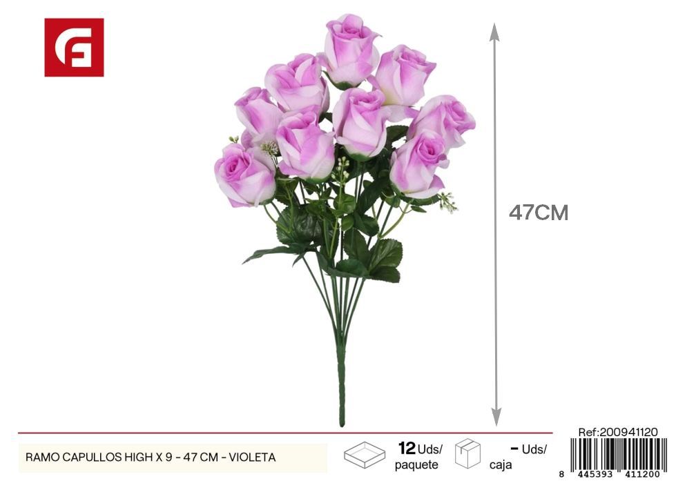 Ramo de Capullos altos Violeta x 9 - 47 cm - Decoración floral