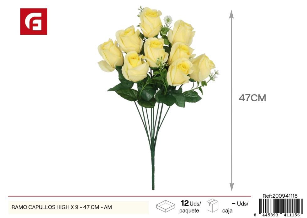 Ramo de Capullos altos amarillos x 9 - 47 cm - Decoración floral