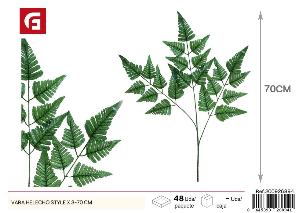 Vara de helecho estilo 3 piezas 70 cm - Flores artificiales para decoración