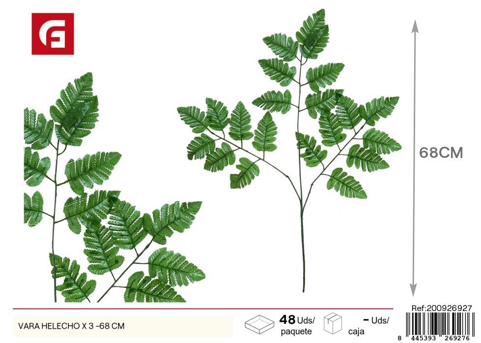 Vara de helecho 3 piezas 68 cm - Flores artificiales decorativas