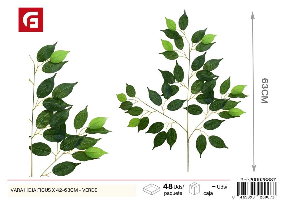 Vara de hoja Ficus x 42 - 63 cm Verde - Flores artificiales