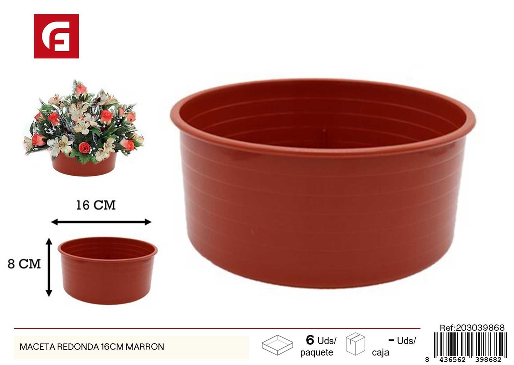 Maceta redonda marrón 16 cm - Flores artificiales y macetas decorativas